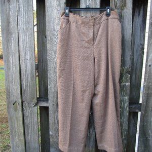 Kasper Women's Dress Pants Brown 16W Plus Straight Leg Stretch Elastic Waist